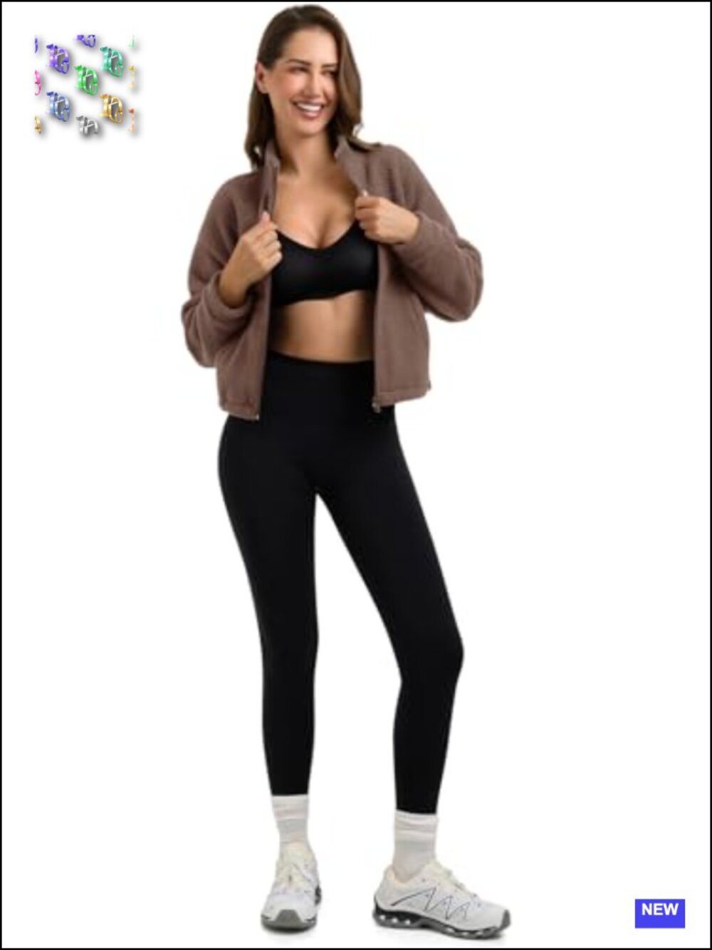 Fleece Sherpa Zip Up Cropped Jacket Coat - Picture 5 of 6